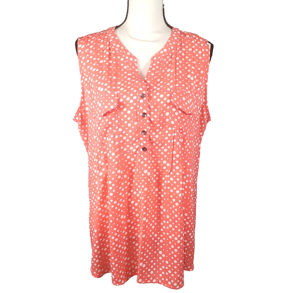 NY Collection Salmon Semi-Sheer Mandarin Collar Blouse XL